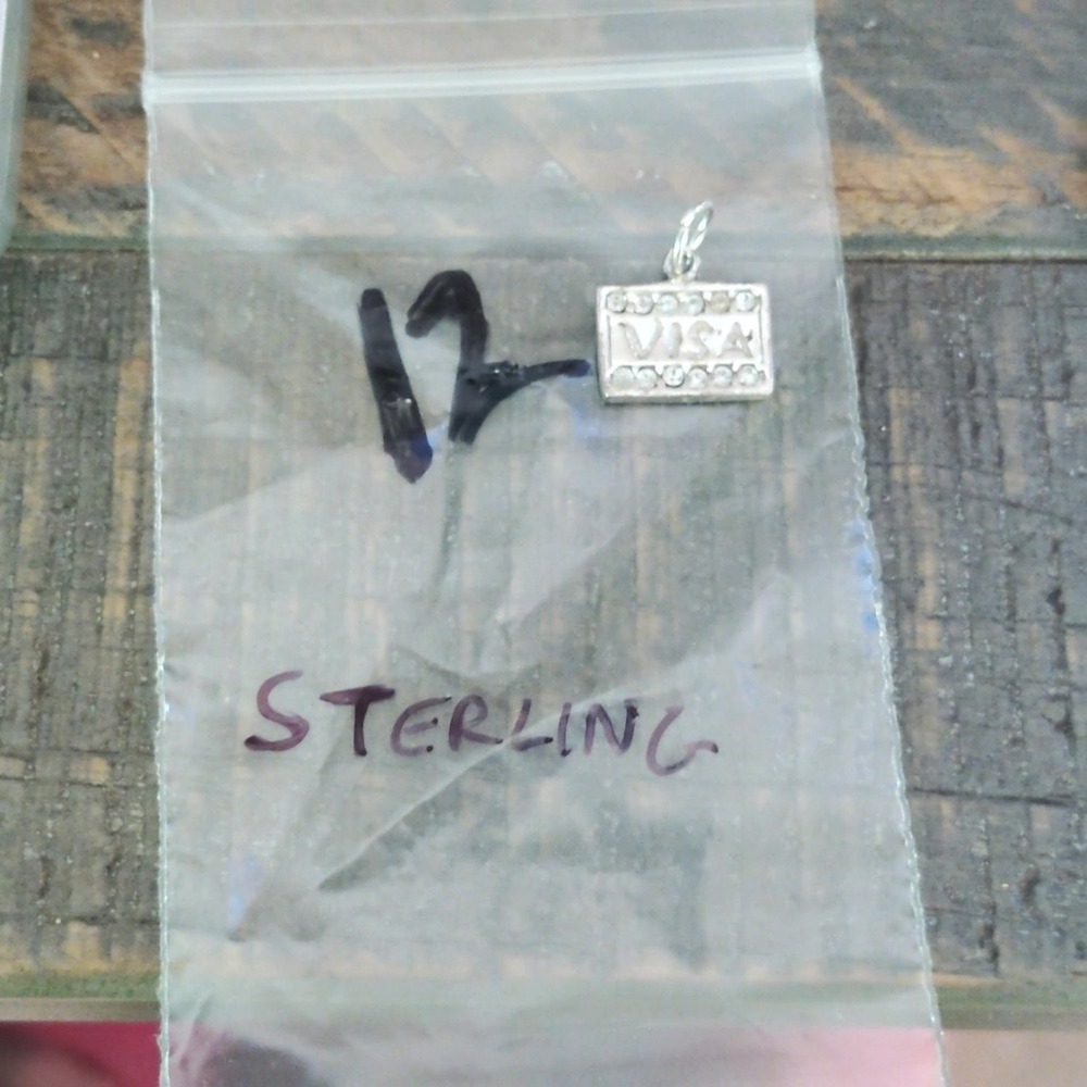 VISA Credit Card Charm Pendant 925 Sterling Silver CZ Rhinestone Shopping Logo